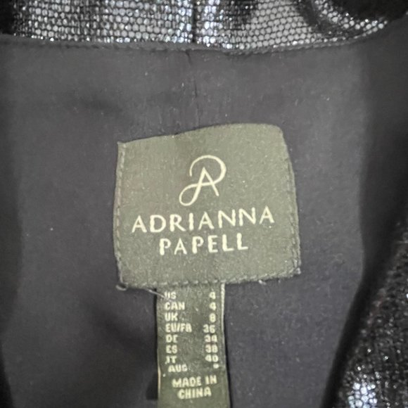 Adrianna Papell Women's Indigo Blue Metallic Wrap Top Size 4 Tie 3/4 Sleeve $139 - Picture 7 of 10